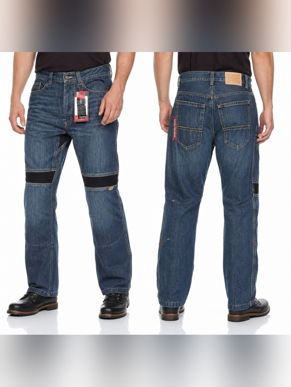 Icon Victory Motorcycle Jeans Mens 34 Blue Denim Riding Pants Armored Biker Stra
